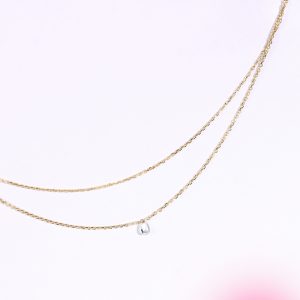 Yellow gold two-layer chain necklace with drop cut diamond _ maschio gioielli milano (5)